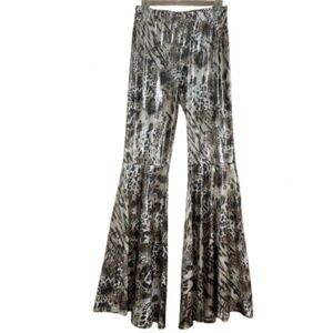 Votique Tall Women’s Animal Print Elastic Waist Glossy Pants Bell Bottoms Sz-L